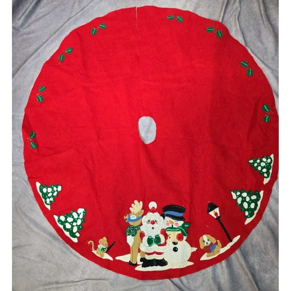 Completed Bucilla? Felt Applique Tree Skirt Santa Snowman Reindeer Mouse 43